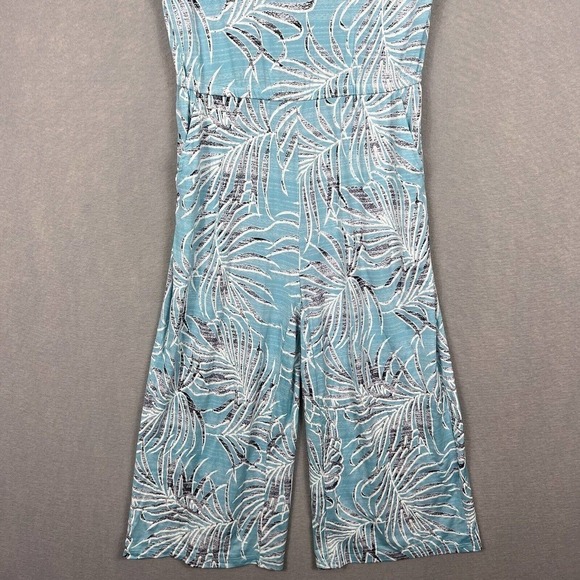 Clara Sun Woo Jumpsuit Wide Leg Crop Small Blue Tropical Palms Pockets - Picture 5 of 16